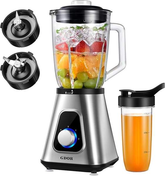 GDOR Standmixer 1200W, 1,5L Glaskrug, 650ml Reisebecher, 3 Geschwindigkeiten