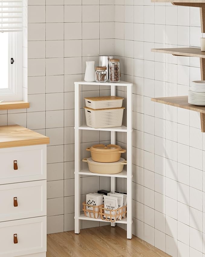 Produktbild: Eckregal 4 Ebenen, dreieckig, platzsparend, weiß, 37  27  95 cm