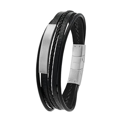 Tom Tailor Identarmband Herren Edelstahl Leder schwarz 20+1,5 cm 2100694
