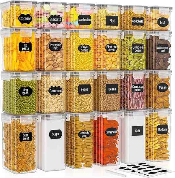 24 Stück luftdichte Vorratsdosen, BPA-frei, für Mehl, Zucker, Körner & Backzubehör