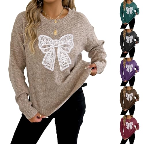 leichter strickpullover damen langarm warm einfarbig rundhals sweatshirt herbst winter
