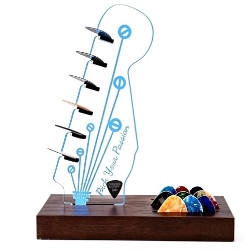 Gitarren Plektrum Halter Acryl E-Gitarre Kopfplatte mit Holz Basis für Aufbewahrung
