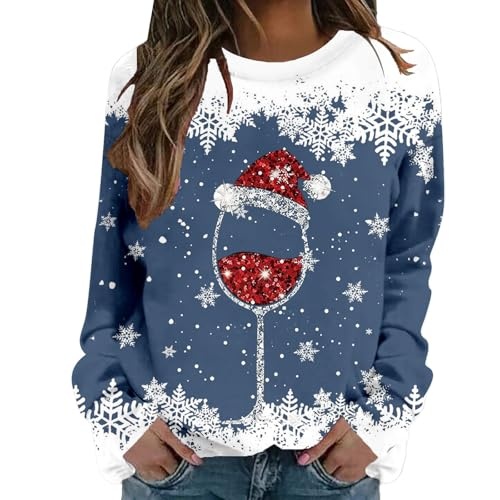 weihnachtspullover damen lustig elchdruck rundhals langarm weihnachts sweatshirt