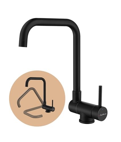 Wasserhahn Küche, klappbare Hochdruck Armatur 360 drehbar Edelstahl Schwarz