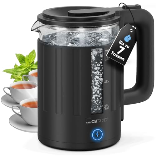 Clatronic Wasserkocher Glas 1,7L BPA-frei einhandbedienbar schwarz WK 3837