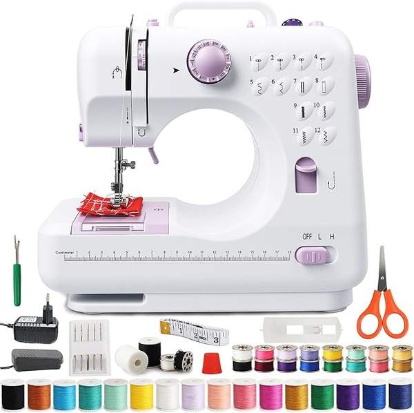 Produktbild: Elektrische Mini Nähmaschine für Kinder & Anfänger, 12 Stichmuster, Zubehör