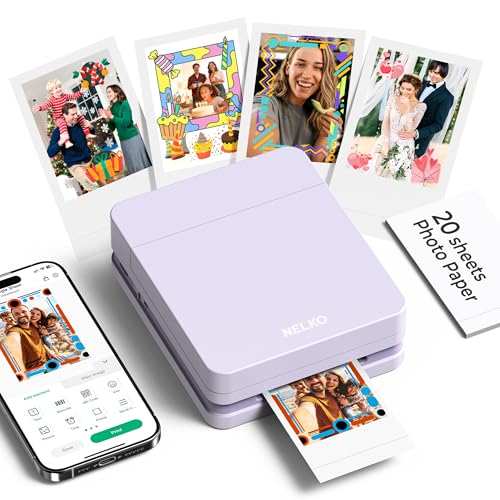 nelko fotodrucker pp01 tragbarer mini fotodrucker für smartphone mit 20 fotopapier lila