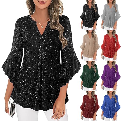 UHouse Bluse Damen glitzer pailletten festlich langarm schwarz XXL Silvester Hochzeit Party