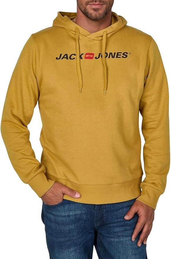 JACK & JONES Hoodie Herren Regular Fit Druck Kapuzenpullover XL Mustard Gold