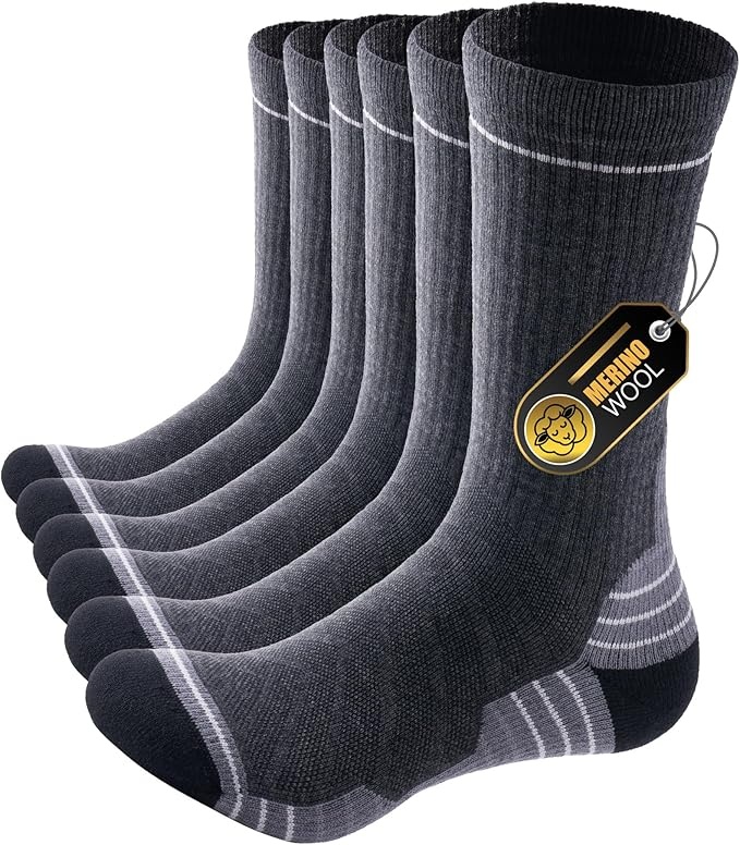 Produktbild: Merino Socken Herren Damen Thermo Wandersocken Outdoor Trekking Anti-Blasen Grau 35-38 (3 Paar)
