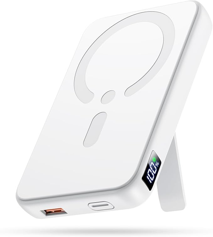 Kabellose Powerbank 12000mAh für MagSafe, 22.5W PD, Typ-C, Standfuß, LED-Anzeige