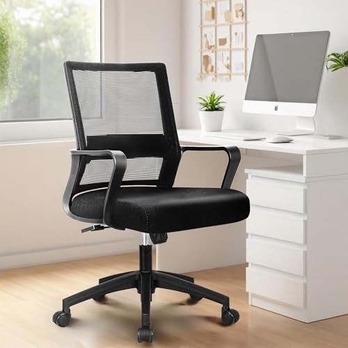 Ergonomischer Bürostuhl mit Lendenwirbelstütze, höhenverstellbarer Drehstuhl (Schwarz)