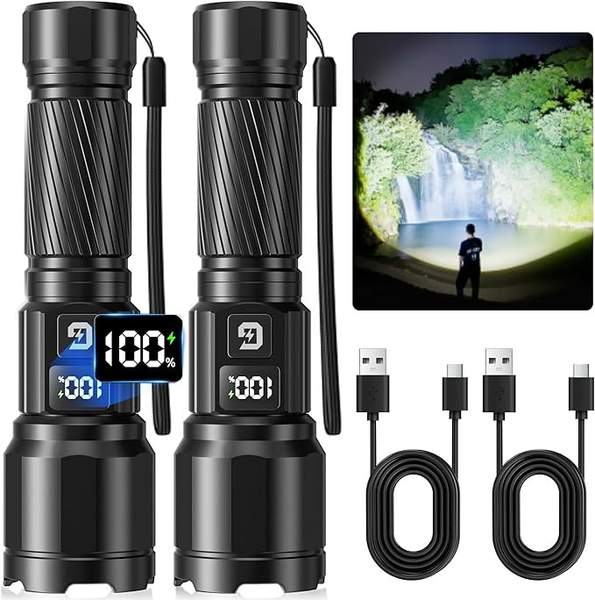 GEARLITE LED Taschenlampe Aufladbar 3 Modi IP65 Wasserdicht Zoomable 2 Stück