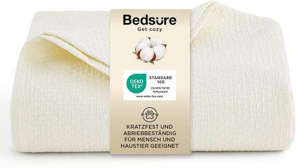 BEDSURE 100% Baumwolle Tagesdecke 150x200 - Hundedecke, Weiß