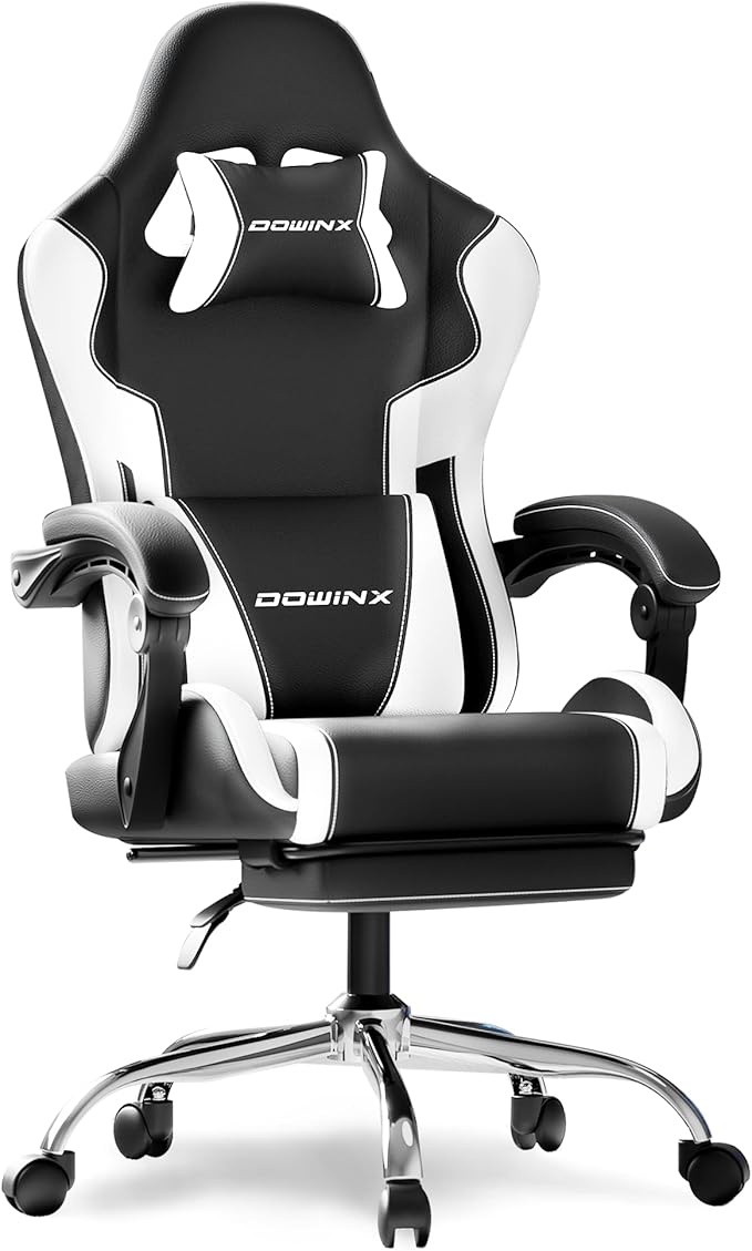 Produktbild: dowinx gaming stuhl mit fußstütze und massage lendenstütze, ergonomisch, weiß