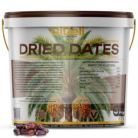 GiDeli Datteln 3 kg - Natürliche Süße ohne Zuckerzusatz, weich & aromatisch