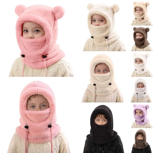 slupfmütze kinder rosa, warme wintermütze, schalmütze mit ohren, fleece gesichtsmaske