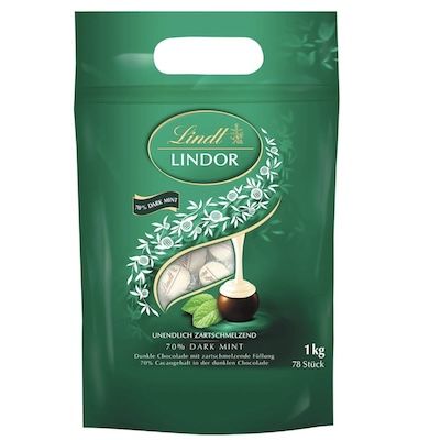 1kg Lindt Lindor Dunkle Mint Kugeln, 80 Stück, Beutel