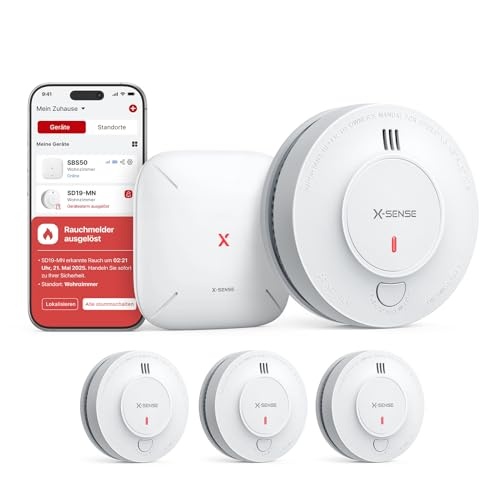 X-Sense WLAN-Rauchmelder SD19-MN31, 3er Set, 10-Jahres-Batterie, SBS50 Basisstation