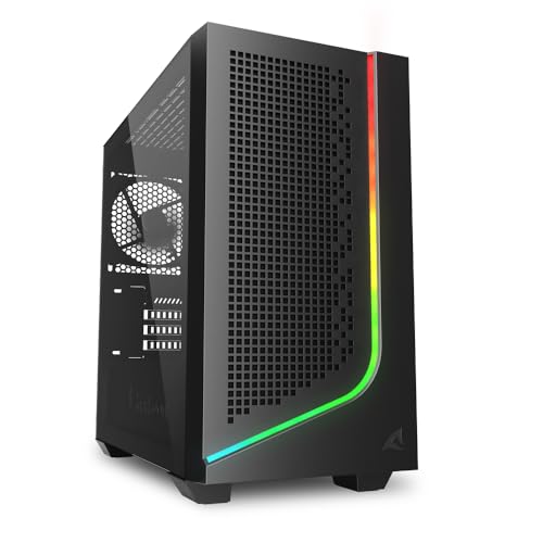 Sharkoon J1000 Micro-ATX Gehäuse, ARGB, Tempered Glass, perforierte Front, 120mm Lüfter