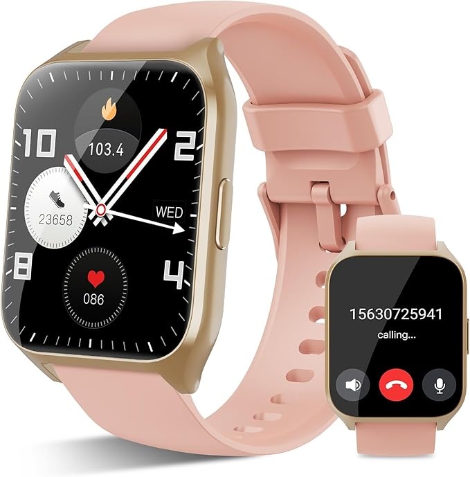 Smartwatch Damen Herren, 1.85" Touchscreen, IP68 wasserdicht, Fitnessuhr, Rosa