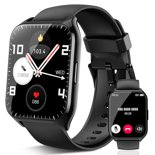aycy smartwatch damen herren, fitnessuhr mit telefonfunktion, 1.85" touchscreeen, ip68, schwarz