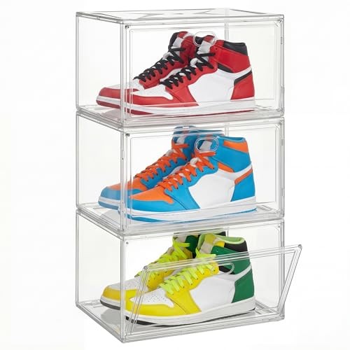 Schuhboxen stapelbar transparent, Schuh-Organizer für Größe 47, 3er Set