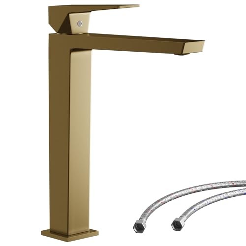 Mepplzian Einhandmischer Bad Wasserhahn Gold, 230 mm Auslaufhöhe, Anti-Spritz