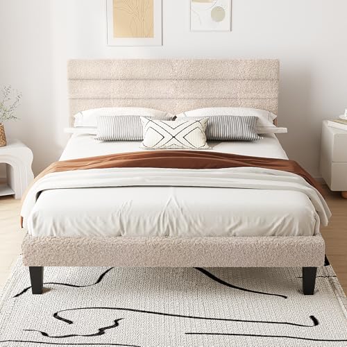 Bonnlo Polsterbett 140x200 cm mit verstellbarem Kopfteil und Holzlattenrost