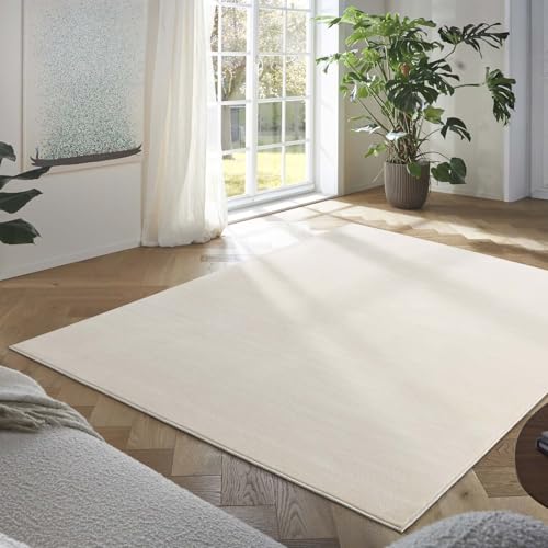 Taracarpet Kurzflor Teppich Creme 240x240 cm für Wohnzimmer, Schlafzimmer, Küche