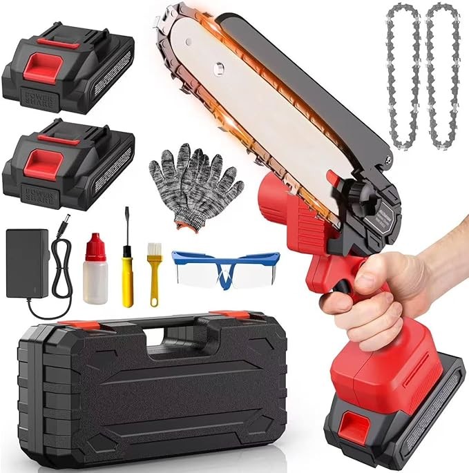Mini Kettensäge elektrisch 6  Akku Handsäge für Holz, Garten und Astschneider
