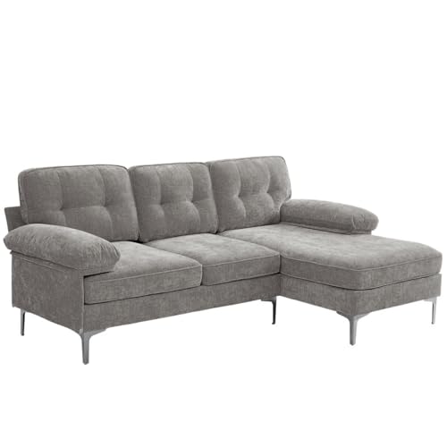Ecksofa 3-Sitzer 210cm Grau L-Form Chaiselongue abnehmbar waschbar Kissen
