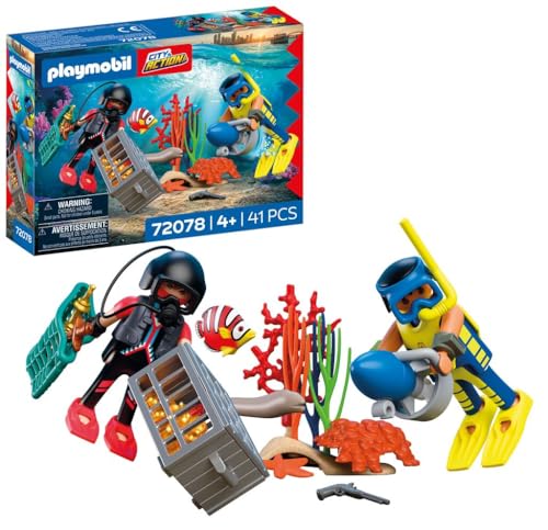 PLAYMOBIL Polizeitaucher-Set 72078  2 Figuren, Unterwasser-Scooter, Meerestiere