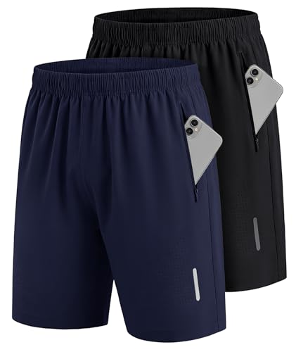 UUMIAER Herren Sporthose Kurz Schnell Trocknend mit Reißverschlusstaschen