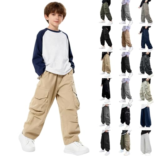 cargohose jungen baggy, elastische taille joggingshose für teenager 3-15 jahre