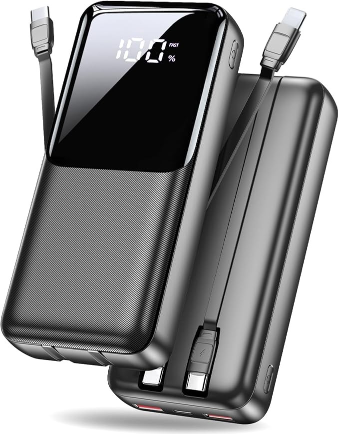 Power Bank 40000mAh PD 22,5W USB-C mit 3 Anschlüssen & 2 Kabeln, kompatibel mit iPhone und Android