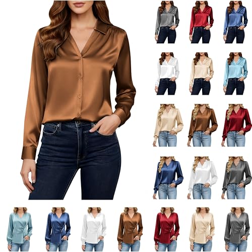 seidenbluse damen elegant plisseebluse v-ausschnitt langarm wickelbluse satin