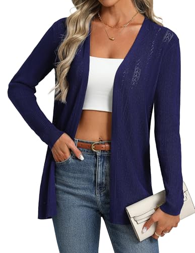 Strickjacke Damen Marineblau V-Ausschnitt Offene Front Langarm Cardigan