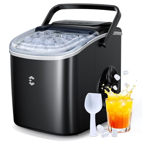 Eiswürfelmaschine tragbar, 12 kg/24h, 6 Minuten, 2 Größen, selbstreinigend, schwarz