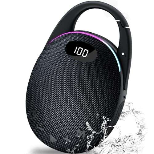 Bluetooth Lautsprecher tragbar mit LED, Karabiner, 25 Std Akku, RGB, TWS, AUX, TF Karte