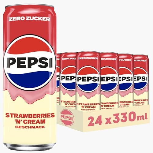 Pepsi Zero Zucker Strawberry Cream, 24x0,33l Dose, Einweg