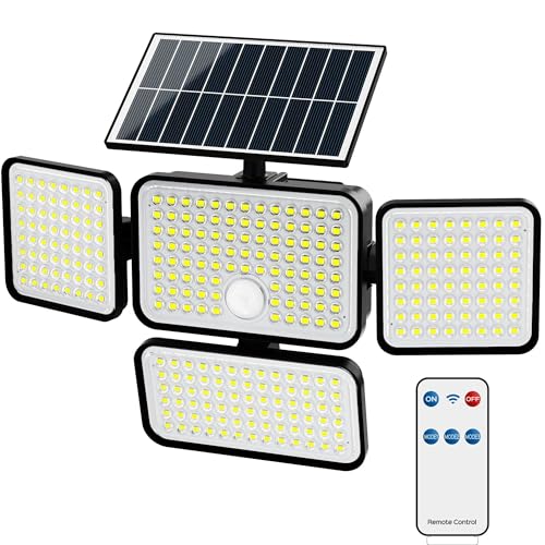 RIXGLEAM Solarlampe Außen mit Bewegungsmelder, 3 Modi, 304 LEDs, 4 Köpfe