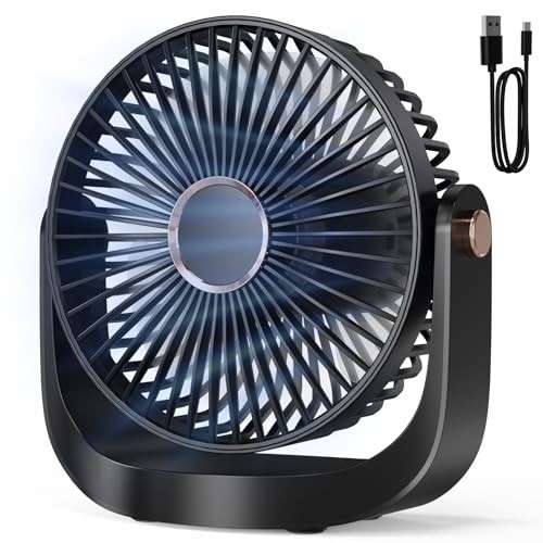 AICPAN Tischventilator USB 3000mAh, leise, 5 Geschwindigkeiten, 360 Neigung, Schwarz