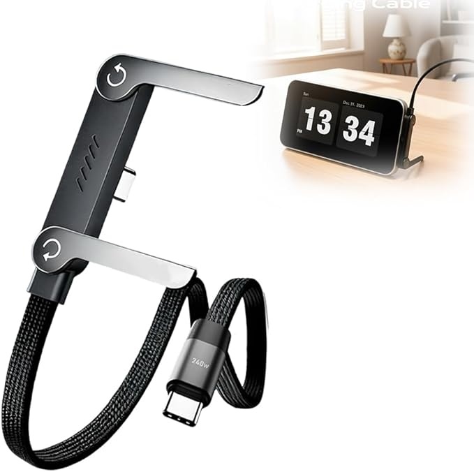 2-in-1 Typ-C Ladekabel mit Invisible Holder, klappbarer Ständer (1 Stück)