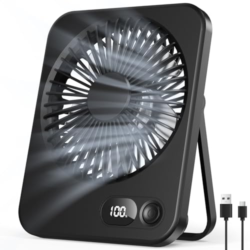 USB Tischventilator Klein, 5 Stufen, 180 verstellbar, Akku, 3,8 cm, Schwarz