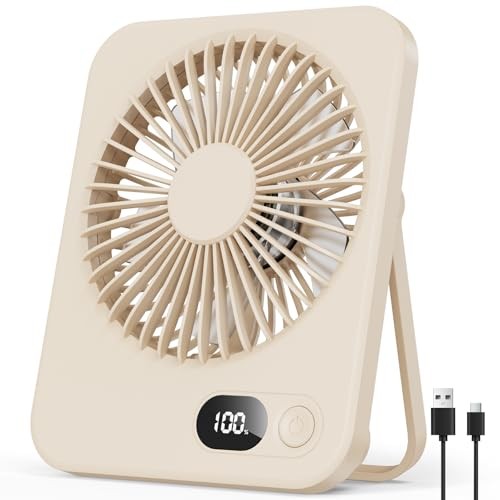 USB Tischventilator 5 Stufen, 180 verstellbar, tragbar, Akku, 3,8 cm, Beige