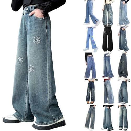 Produktbild: Baggy Jeans Mädchen Hochbund Weite Beinform Denim Blau 3-14 Jahre Taschen