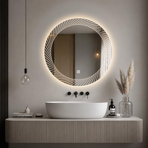 Badezimmer Wandspiegel 50cm mit LED Beleuchtung, Touch Schalter, dimmbar, IP54