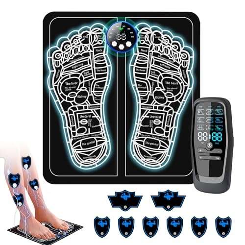 EMS Fußmassagegerät, Tragbar, 9 Programme, 30 Intensitätsstufen, 8 Elektroden Pads