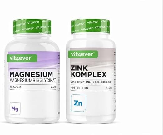 Magnesium Bisglycinate 365 Kapseln + Zink Bisglycinate 25 mg 400 Tabletten